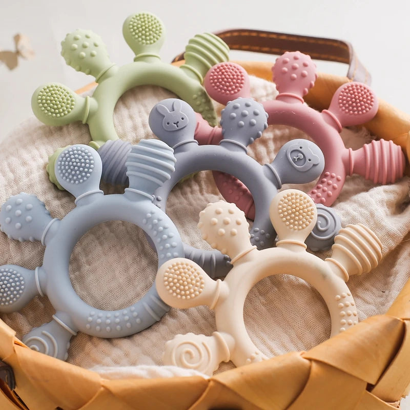 Anillo de dentición de silicona para bebés: juguete sensorial apto para uso alimentario y sin BPA para bebés y niños pequeños