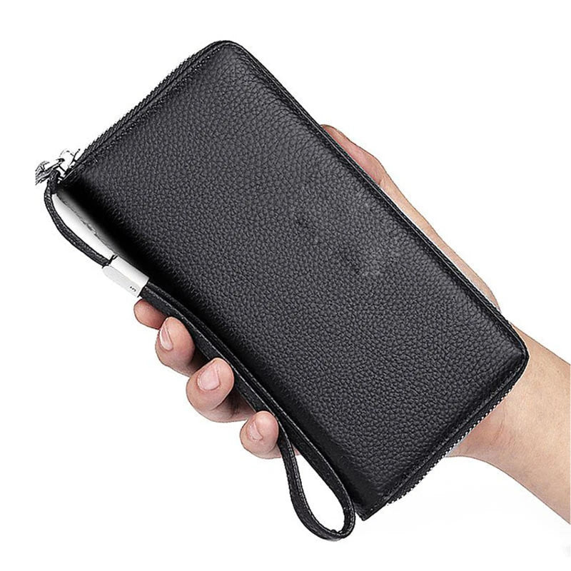 Men's PU Leather Long Wallet with Zipper - Large Capacity Card Holder & Clutch Purse
