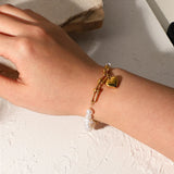 Elegante pulsera de acero inoxidable con dije de corazón: cadena clásica de cuerda para mujer