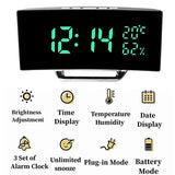LED Digital Alarm Clock with Temperature & Humidity Display, 3 Alarms, Auto Brightness