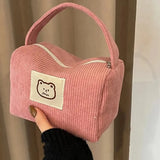 Corduroy Cosmetic Bag with Zipper – Soft, Stylish Makeup Organizer for Women