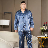 Men’s Luxury Plaid Pajama Set - Full Sleeve, Elastic Waist, Cool Ice Silk Satin Sleepwear for Spring & Summer