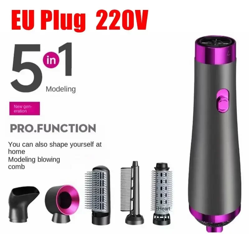 5-in-1 Hot Air Brush – Hair Dryer, Straightener, Curler & Volumizer with Negative Ion Technology