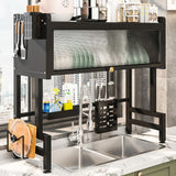 3-Tier Over-the-Sink Dish Drying Rack with Cover – Large Carbon Steel Kitchen Organizer