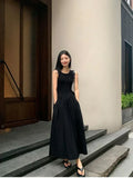 Women's Sleeveless High-Waist Maxi Dress - Elegant Black A-Line Summer Dress