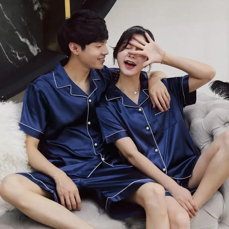 Men’s Summer Pajama Set – Short Sleeve Lightweight Loungewear with Button-Up Top and Elastic Waist Shorts