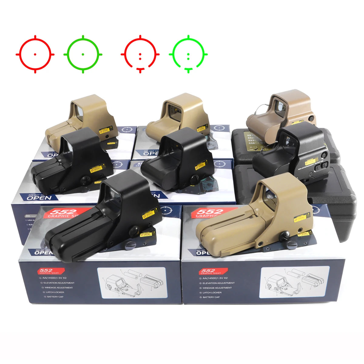 Mira holográfica de punto rojo y verde: mira réflex con montura de 20 mm para caza y airsoft