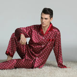 Men’s Satin Pajama Set - Soft, Silky Sleepwear with Print & Elastic Waist, V-neck, Full Sleeve Design