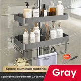 Estante de ducha de aluminio con toallero Estante de baño sin taladrar Soporte para jabón y champú Bandeja de ducha Organizador de baño