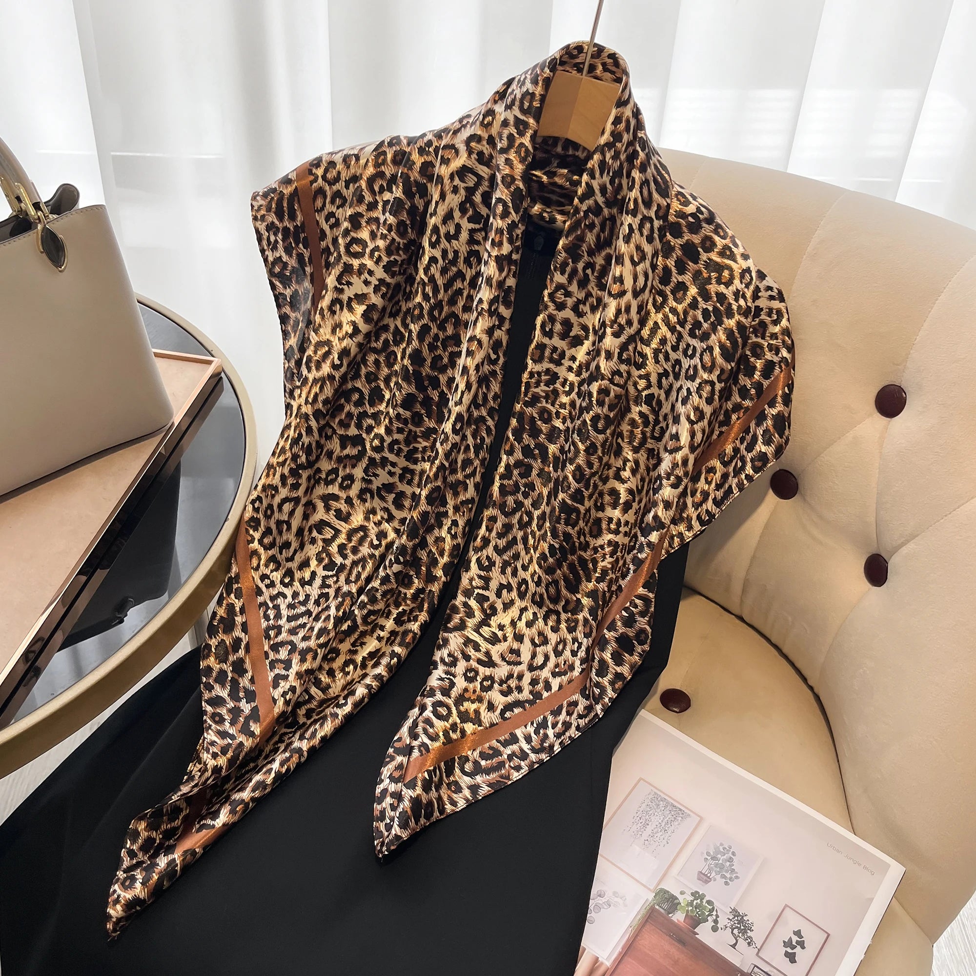 Luxury Leopard Print Silk Headband & Scarf – Stylish Satin Hair & Neck Accessory
