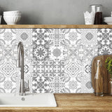 12 pegatinas para azulejos marroquíes grises: vinilos impermeables para pared, despegables y pegables, para cocina y baño 