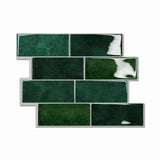 10 pegatinas para azulejos con diseño de ladrillo verde: paneles de pared impermeables y resistentes al calor que se despegan y se adhieren