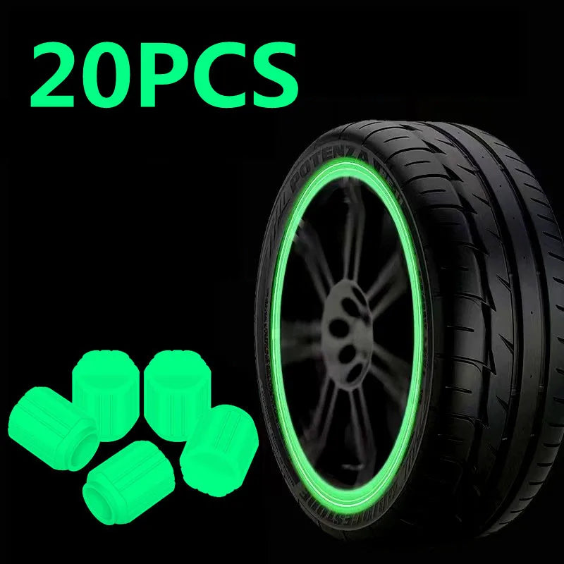 Glow-in-the-Dark Tire Valve Caps – Fluorescent Red Stem Covers for Cars, Bikes & Motorcycles