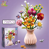 3D Flower Building Blocks – Sunflower & Rose Bouquet Bricks Kit for DIY Home Decor, Educational Toys for Kids and Adults