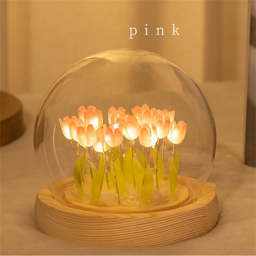 Lámpara de noche LED con tulipanes artificiales hecha a mano: lámpara de noche DIY para dormitorio y regalos