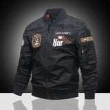 Men’s Embroidered Cartoon Bomber Jacket – Military Style Casual Outerwear