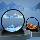 Reloj de arena redondo de cristal con forma de paisaje de las profundidades marinas: imagen artística de arena en movimiento en 3D
