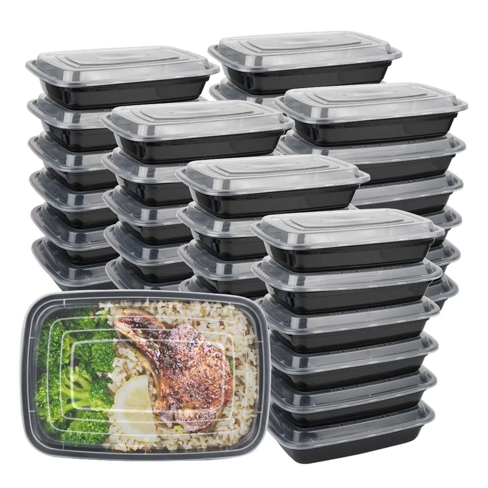 Contenedores de comida desechables negros: cajas de plástico para llevar con tapas para ensaladas, sándwiches y almacenamiento de cocina