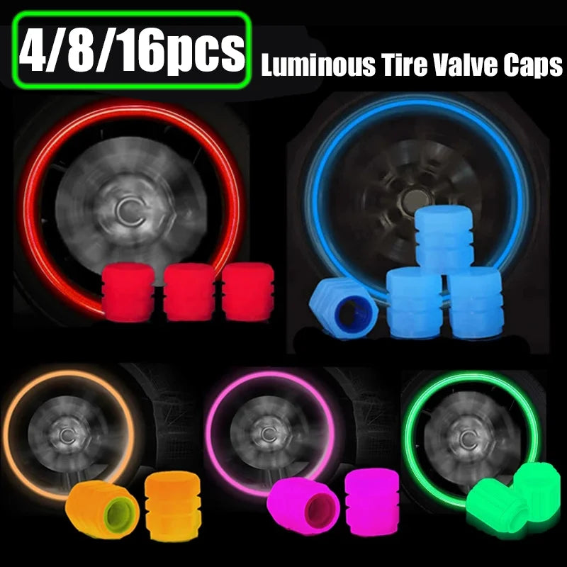 Glow-in-the-Dark Multi-Color Tire Valve Caps – Fluorescent Stem Covers for Cars, Motorcycles & Bicycles