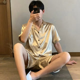 Men’s Summer Pajama Set – Short Sleeve Lightweight Loungewear with Button-Up Top and Elastic Waist Shorts