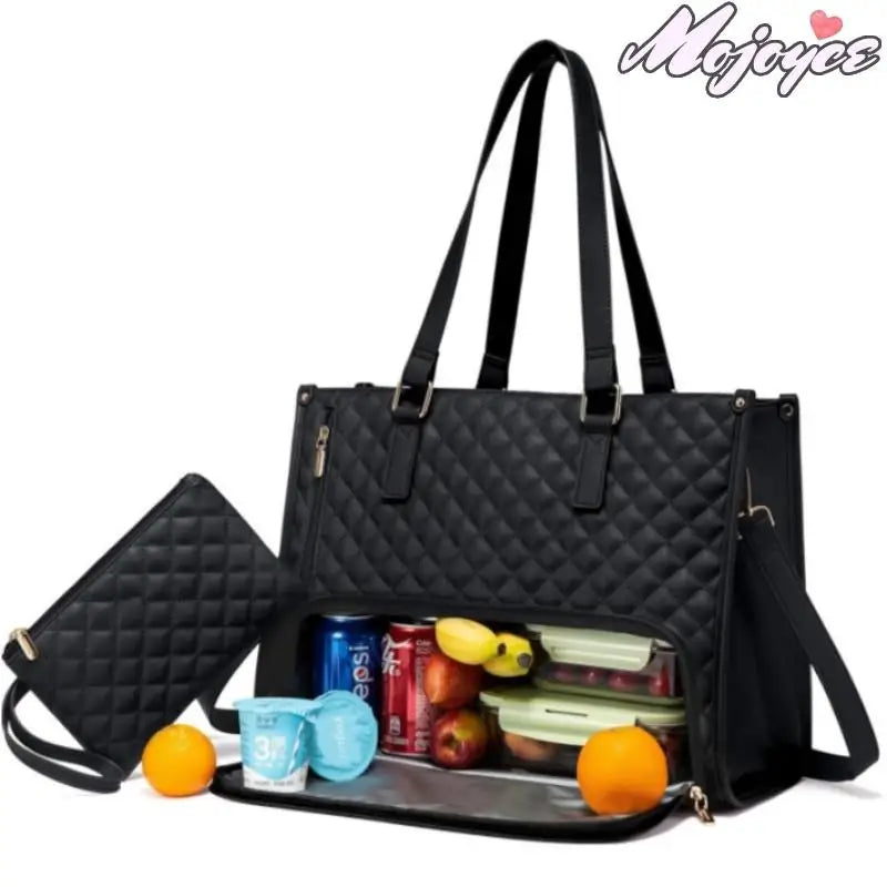 Insulated PU Lunch Handbag for Women – Stylish Box-Shaped Lunch Bag