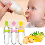 Silicone Baby Feeding Bottle with Spoon – BPA-Free Squeeze Feeder for Infants 4M+
