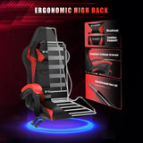 RGB Gaming Chair with LED Lights, Ergonomic Reclining PU Leather Office Chair