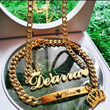 Custom Crown Name Jewelry Set - Stainless Steel Necklace & Bracelet Gift Set