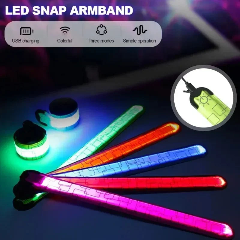 Pulsera luminosa LED: brazalete reflectante recargable para correr de noche, andar en bicicleta y fiestas 