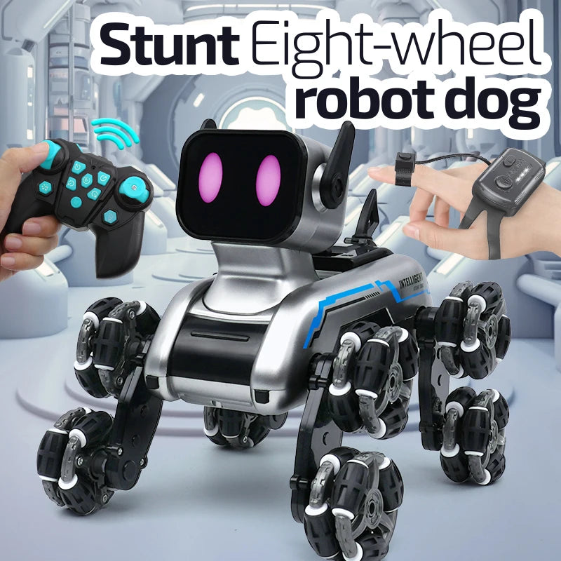Coche acrobático RC de 8 ruedas: vehículo de control remoto inteligente con forma de perro para niños
