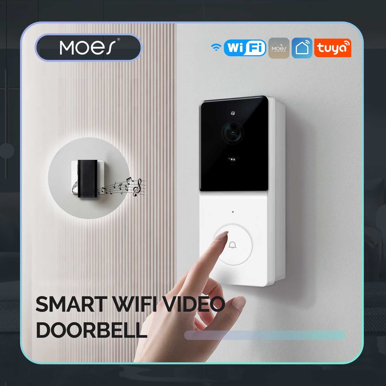 Timbre con video inteligente WiFi de 1080P con visión nocturna y audio bidireccional (tarjeta SD de 64 GB incluida)