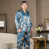 Men’s Luxury Plaid Pajama Set - Full Sleeve, Elastic Waist, Cool Ice Silk Satin Sleepwear for Spring & Summer