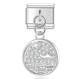 Moon Charm Stainless Steel Bracelet Link with CZ Accents