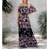 Women’s One-Shoulder Floral Print Swing Dress – Retro Summer A-Line Casual Dress