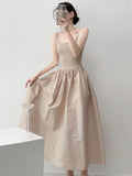 Women's Patchwork Knit Maxi Dress - Sleeveless A-Line Summer Dress with Square Neck