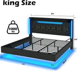 King Size Floating Bed Frame with LED Lights, Storage & USB Charging