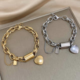 Chunky Heart Lock Stainless Steel Bracelet – Gold-Plated Link Chain for Women