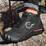 Men’s Winter Leather Ankle Boots – Lace-Up Cowhide Boots with Plush Lining for Cold Weather