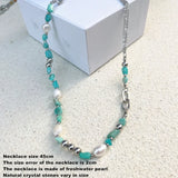 Natural Blue Stone & Freshwater Pearl Irregular Necklace – Vintage Summer Statement Jewelry for Women