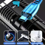 Rechargeable LED Flashlight with 4 Modes & COB Side Light – High-Power Waterproof Torch for Outdoor Use