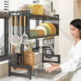 Adjustable Over-the-Sink Dish Drying Rack – Stainless Steel Storage Organizer