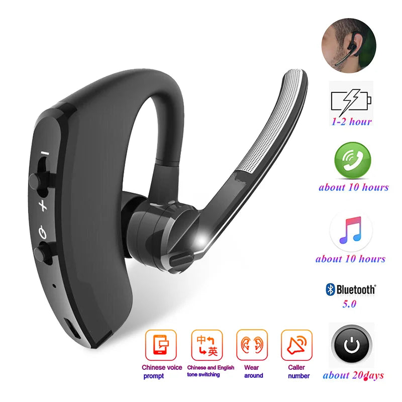 Auriculares con gancho para la oreja con cable: cancelación de ruido, resistentes al agua, sonido de alta fidelidad y micrófono incorporado
