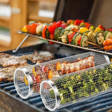 Stainless Steel Rolling Grill Basket - Portable BBQ Mesh for Outdoor Camping & Picnics