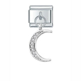 Moon Charm Stainless Steel Bracelet Link with CZ Accents