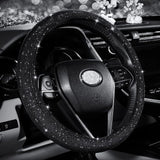 Funda para volante con brillantes diamantes de imitación, antideslizante, interior de franela, ajuste universal (37-38 cm)