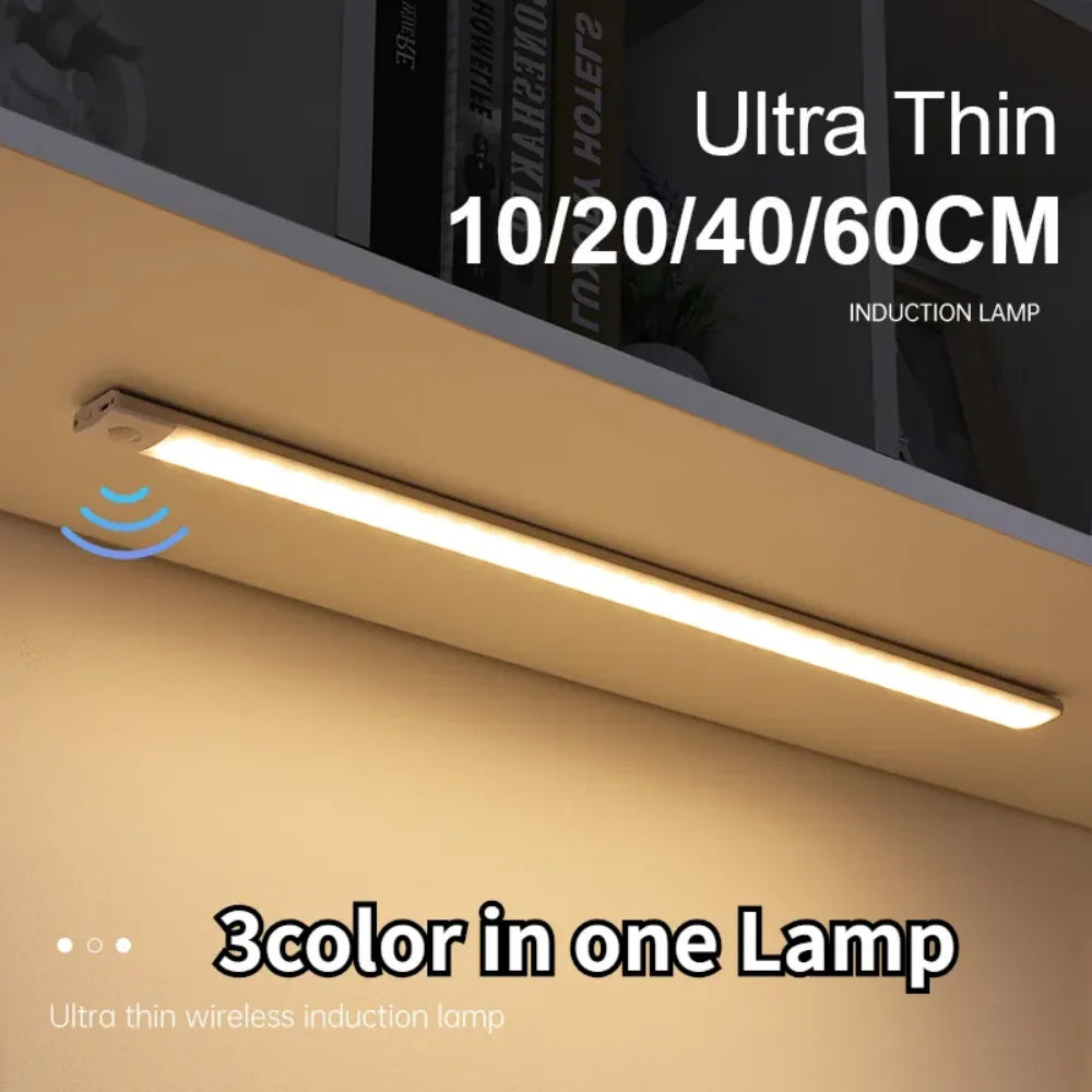 Lámpara de noche con sensor de movimiento, inalámbrica, recargable por USB, luces LED para debajo de los gabinetes de cocina, armarios, dormitorios, iluminación de armarios