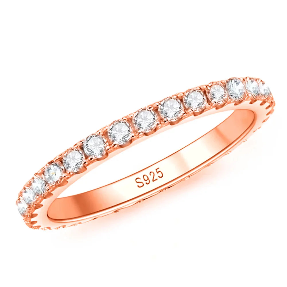 2mm D Color Moissanite Eternity Ring – 925 Sterling Silver 18k White Gold Plated Wedding Band