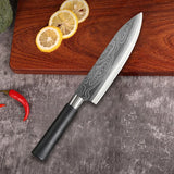 Juego de cuchillos de cocina de Damasco con láser | Cuchillo de chef de acero inoxidable, tijeras y varilla de afilar