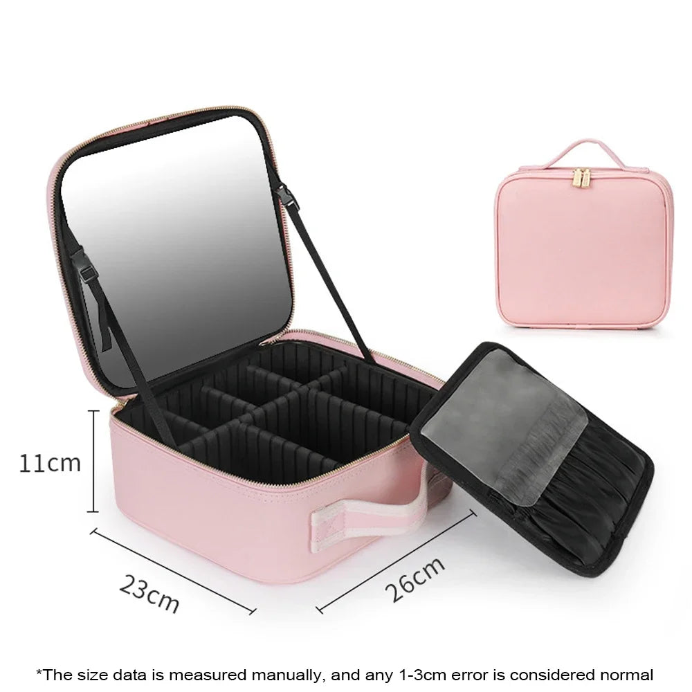 LED Illuminated Makeup Travel Bag – Waterproof Cosmetic Organizer with Mirror & USB Charging