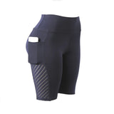 Women's High-Waist Mesh Pocket Yoga Shorts for Fitness & Running